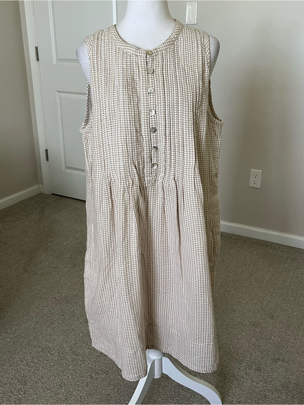 NWT Quince 100% Organic Cotton Gauze Swing Dress in Khaki Gingham Size XL